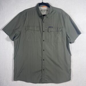 Field & Stream Mens XL Olive Green Utility Fishing Shirt Short Sleeve Stretch